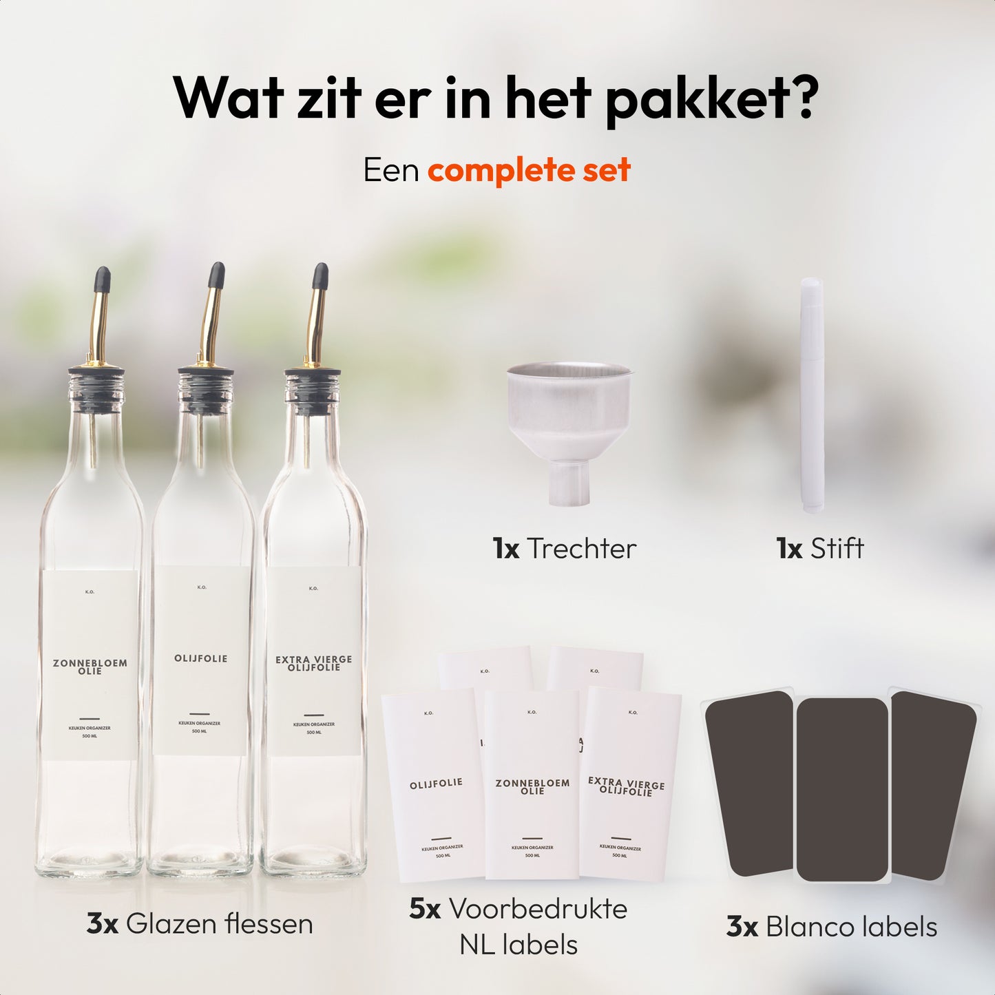 Olie- en Azijn Flessen goud 3st