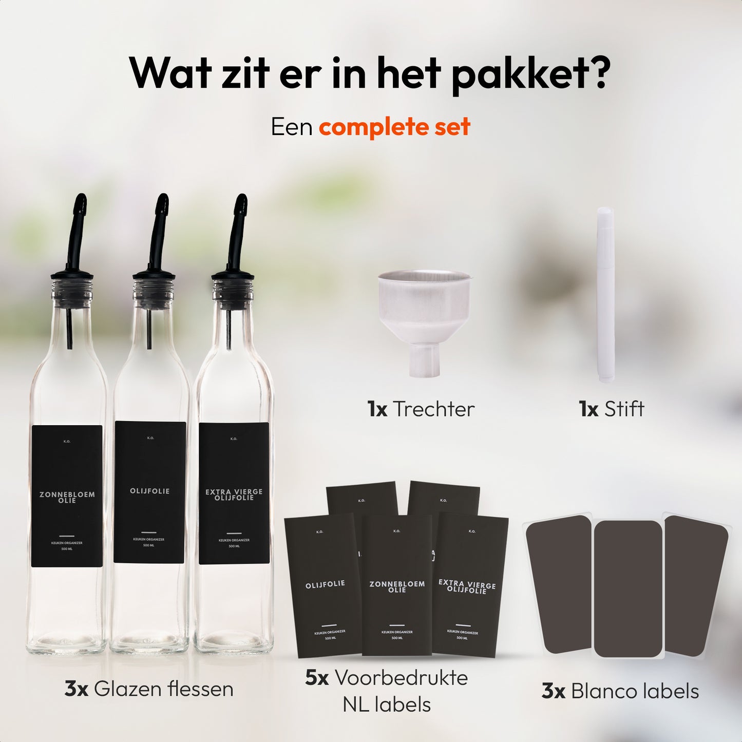 Olie- en Azijn Flessen zwart 3st