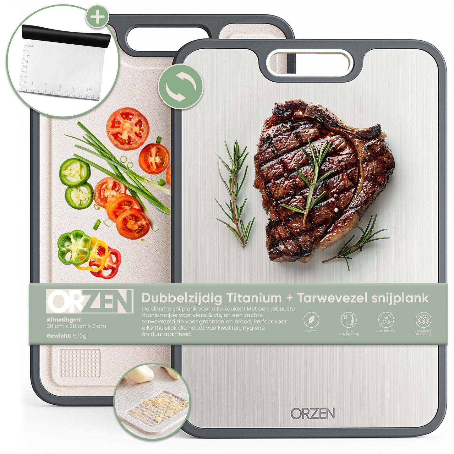 Titanium snijplank met klassieke handvat | PFAS-vrij