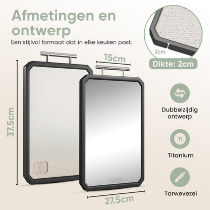 Titanium snijplank met design handvat | PFAS-vrij