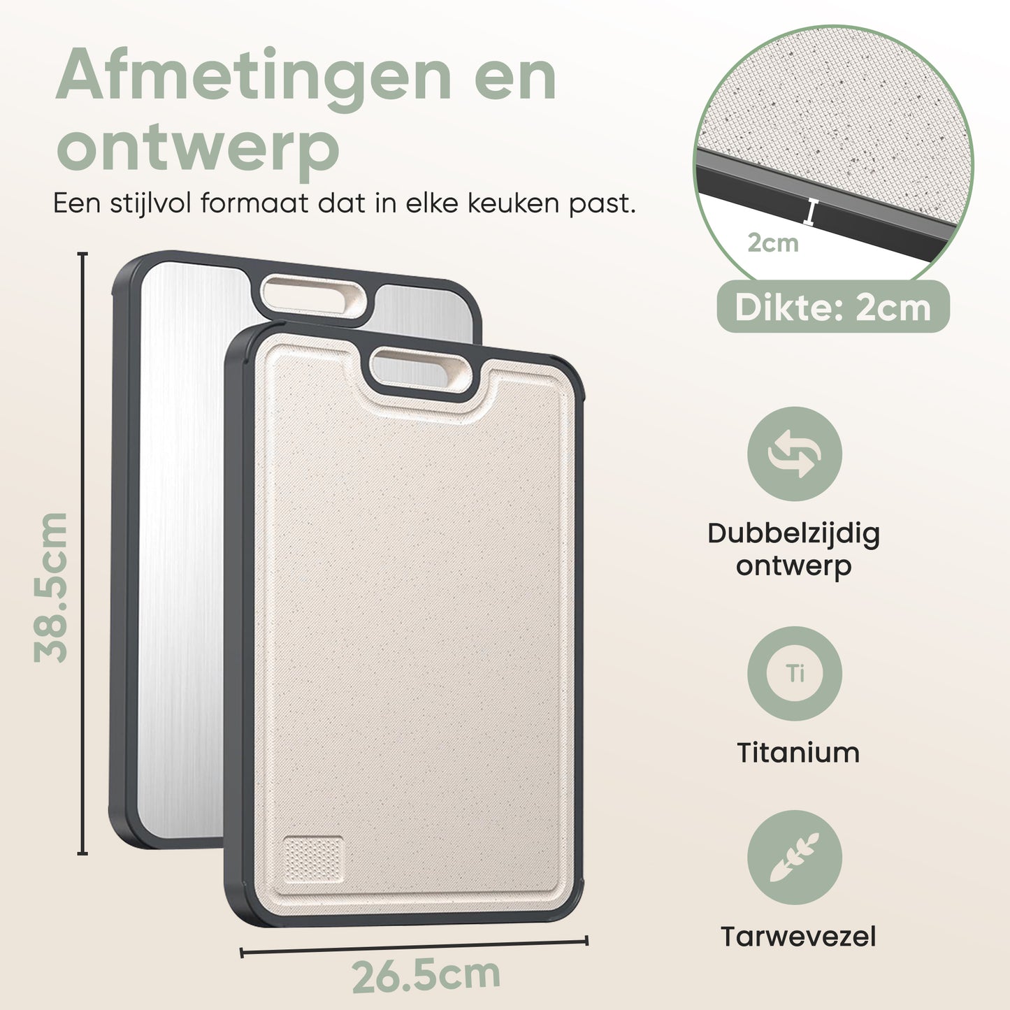 Titanium snijplank met klassieke handvat | PFAS-vrij