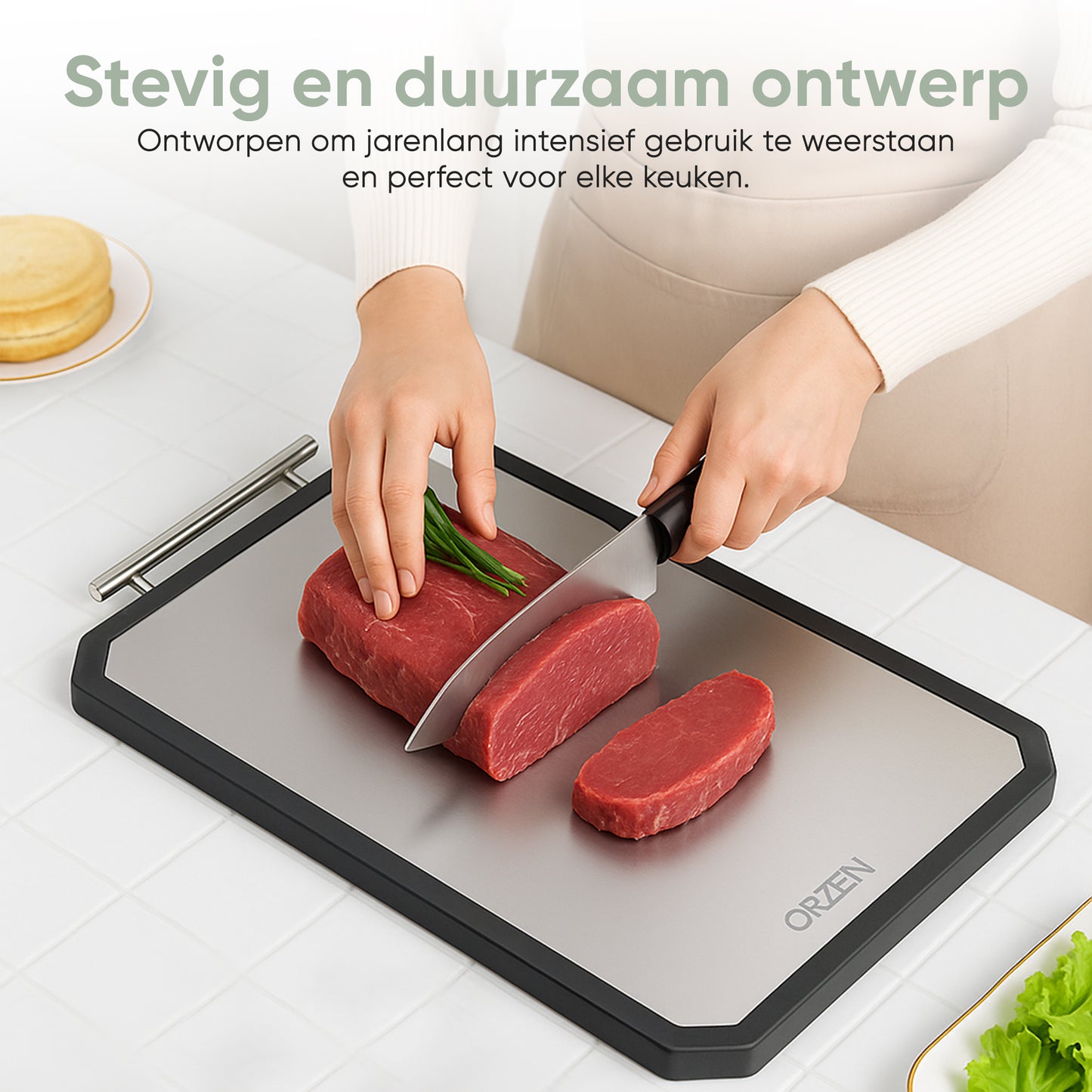 Titanium snijplank met design handvat | PFAS-vrij