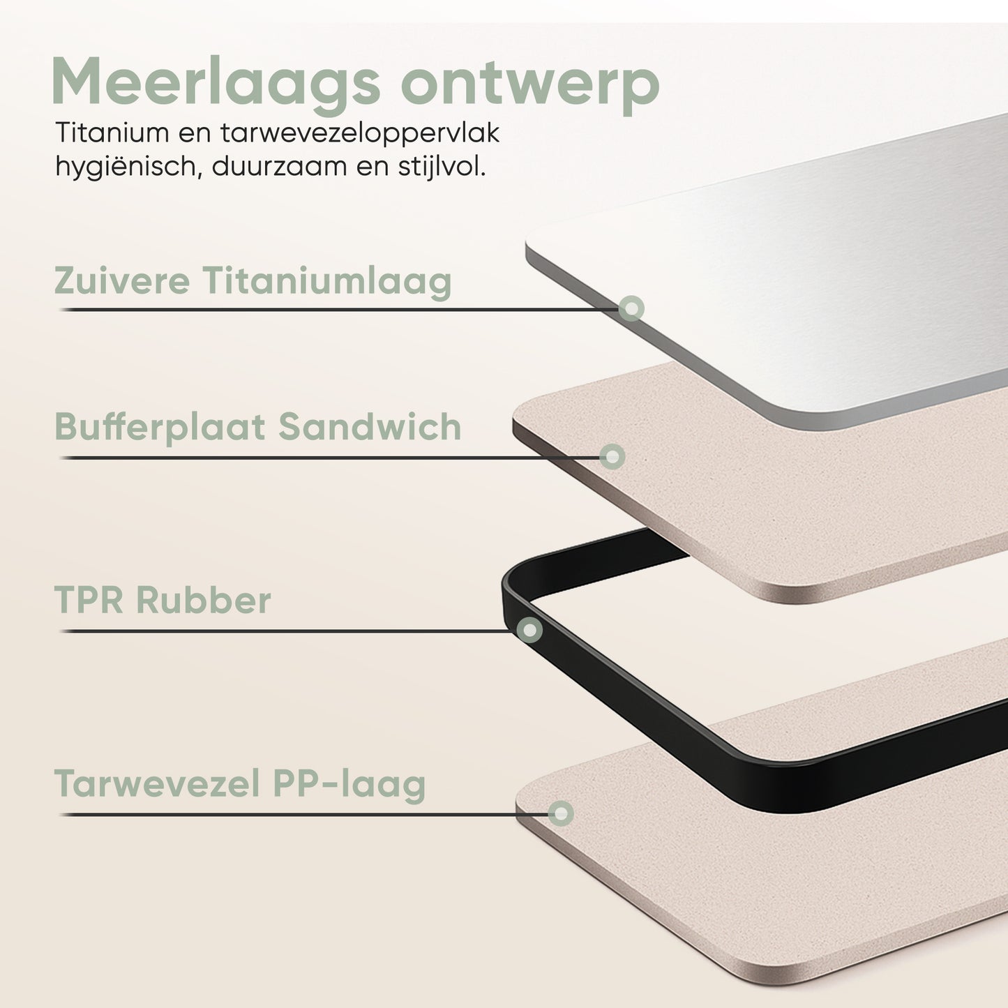 Titanium snijplank met design handvat | PFAS-vrij