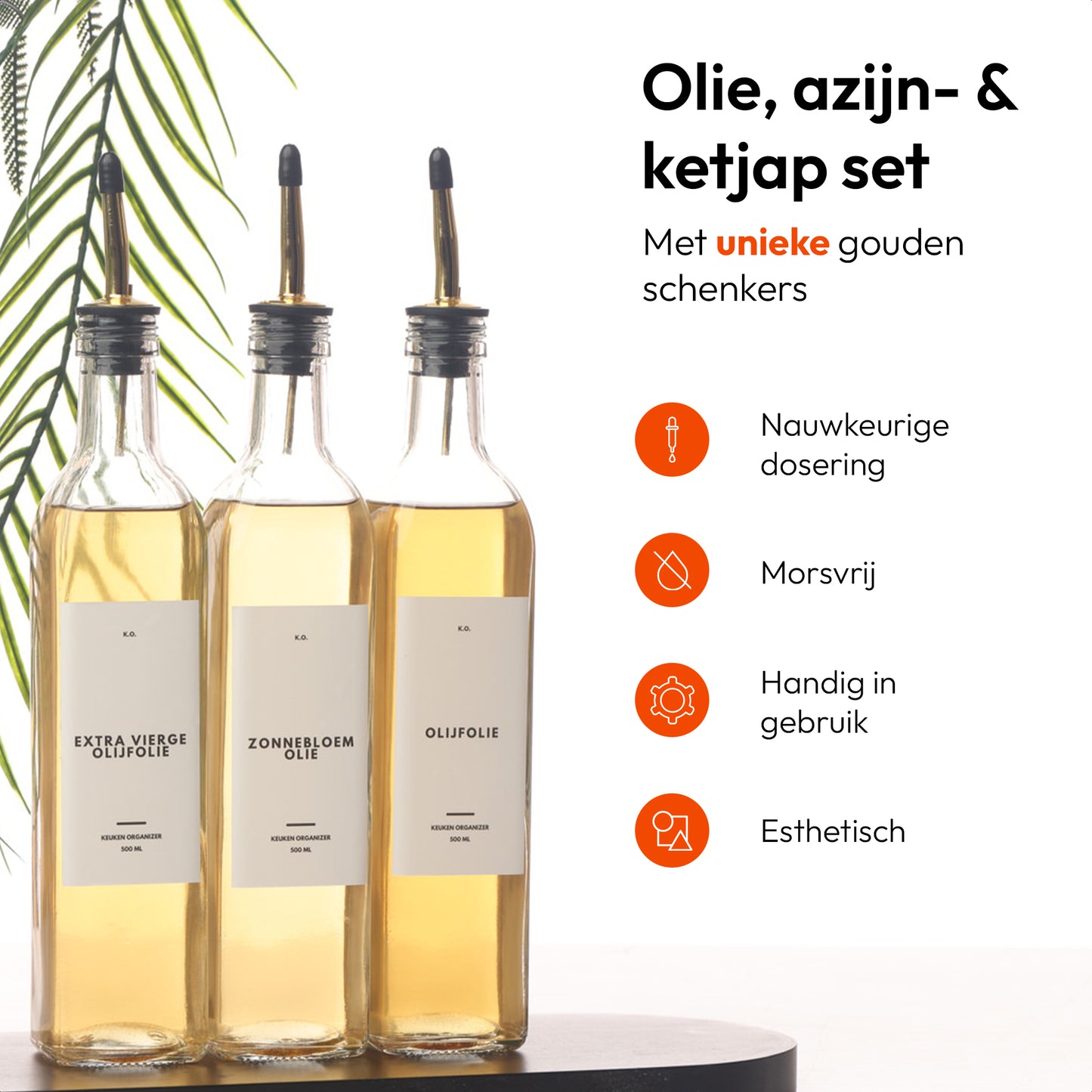 Olie- en Azijn Flessen goud 3st