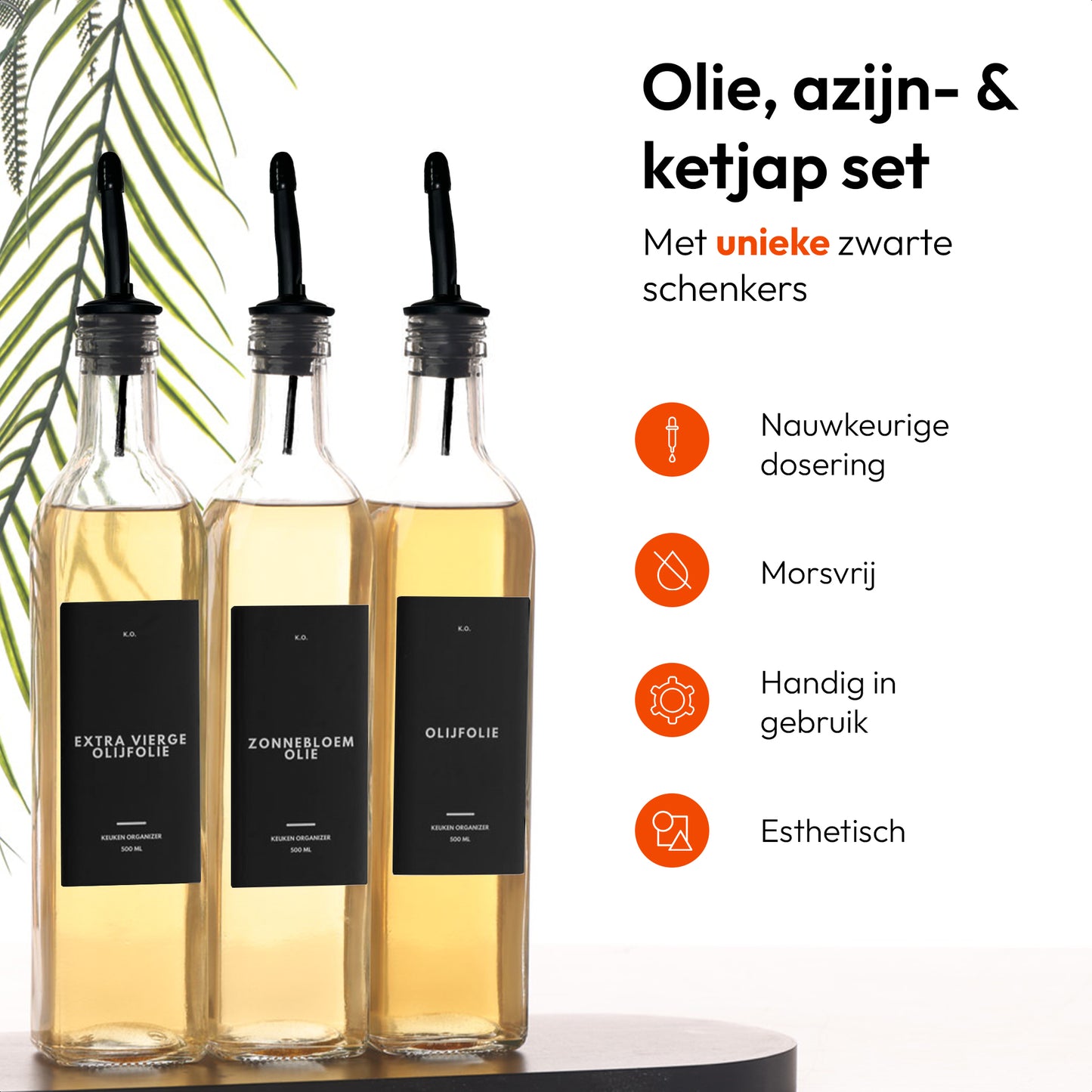Olie- en Azijn Flessen zwart 3st